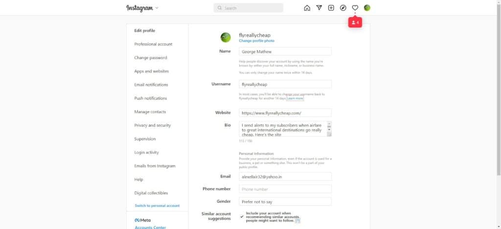 Instagram bio seo