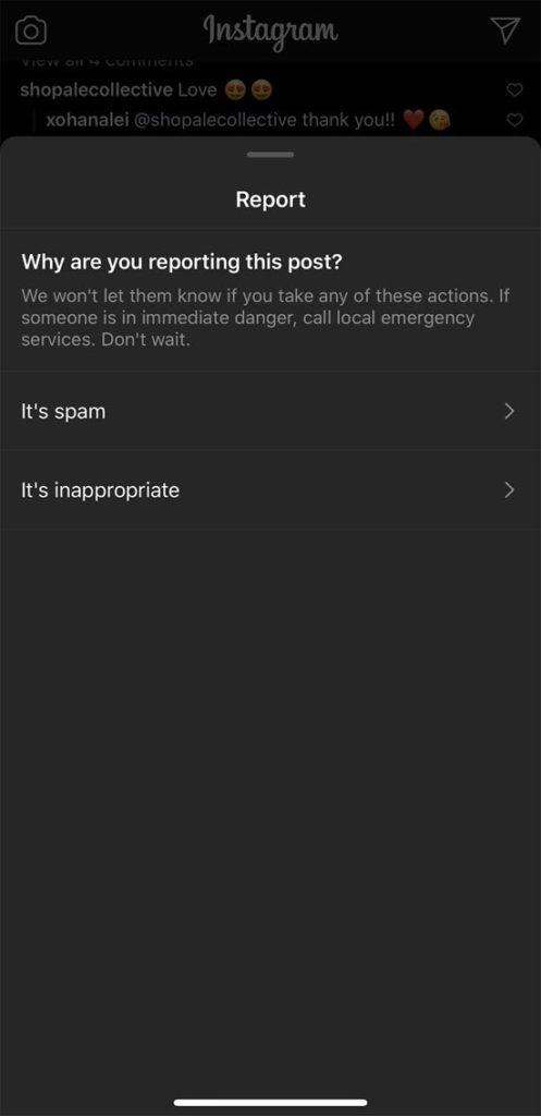 reporting on instagram